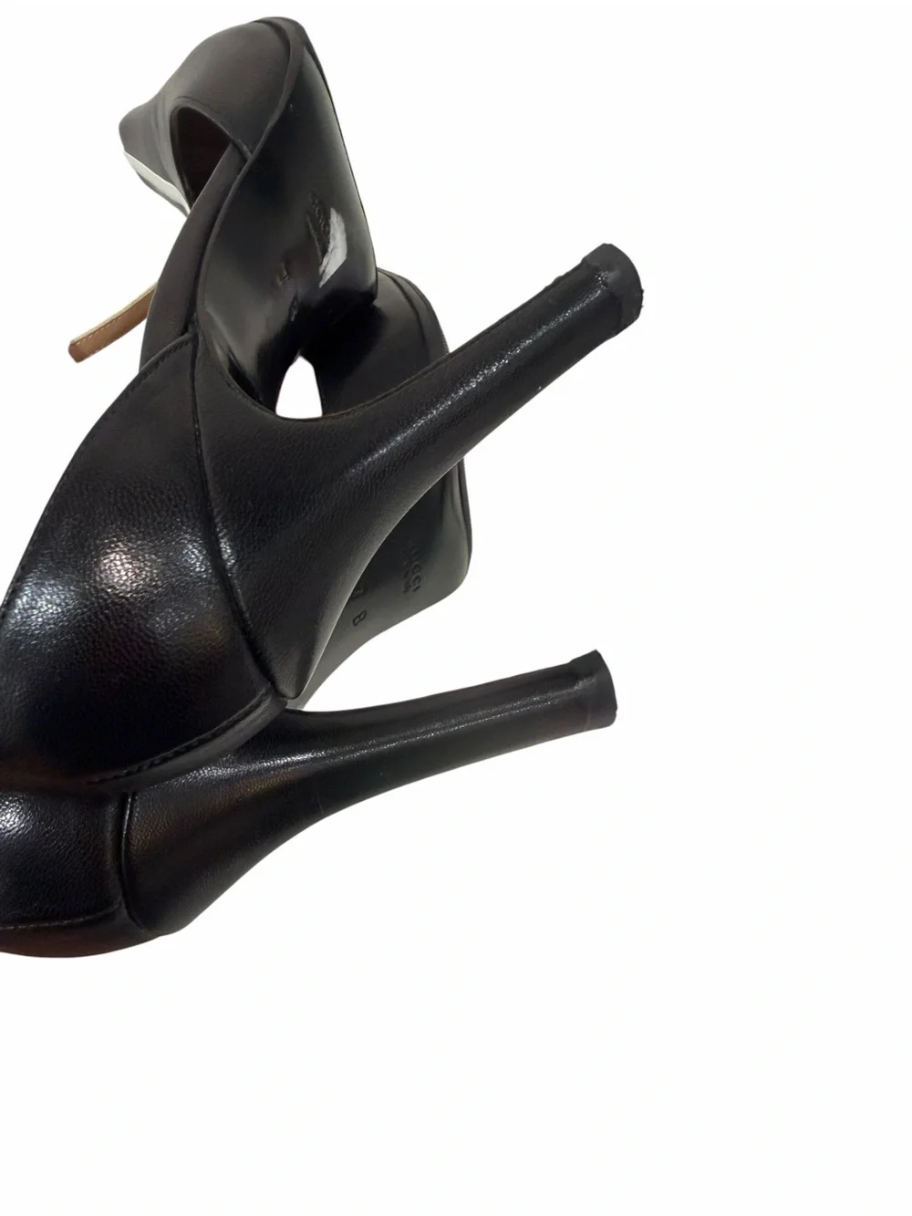 Gucci Black Leather T-Strap Pumps White Trim GG Charm Heels
